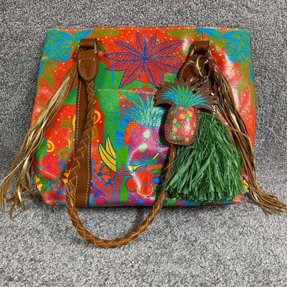 Patricia Nash Large Floral Hawaiian Print Purse Leather Pineapple Key Holder - Picture 3 of 16